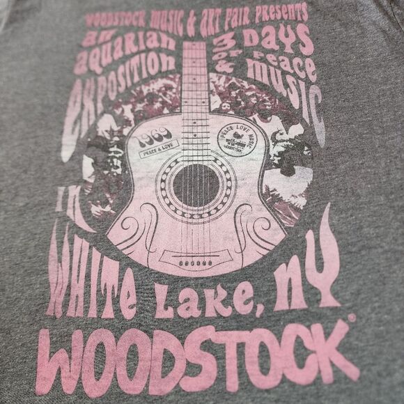 Woodstock Heathered Gray Tshirt With Pink Graphics Suze Large Tall - Picture 2 of 5